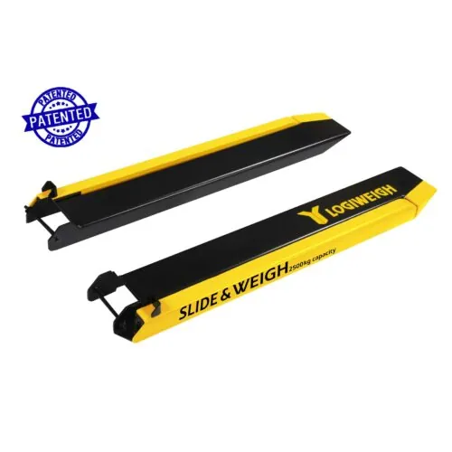 SLIDE&WEIGH removable forklift weighing sleeves in black and yellow