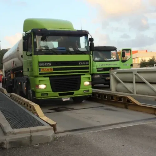 Trucks on a weighbridge